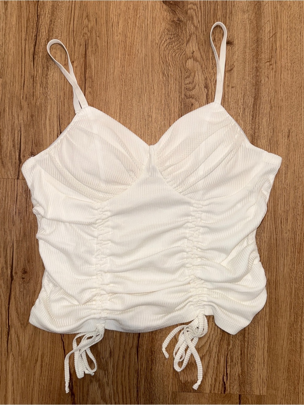 Ruched White Cami with Adjustable Ties